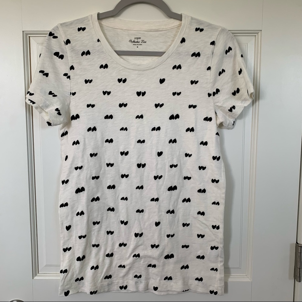 J.Crew Women’s Short Sleeve Collection T-Shirt Black Cream Hearts Size M